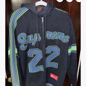 Supreme Black and Neon Green Zip-Up Sweater